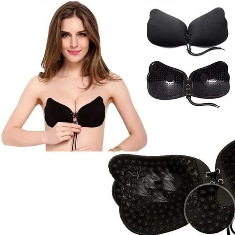SUTIã INVISíVEL SEM ALçAS DO PUSH-UP SILICONE AUTOADESIVO CORDINHA SEM EMENDAS P Preto