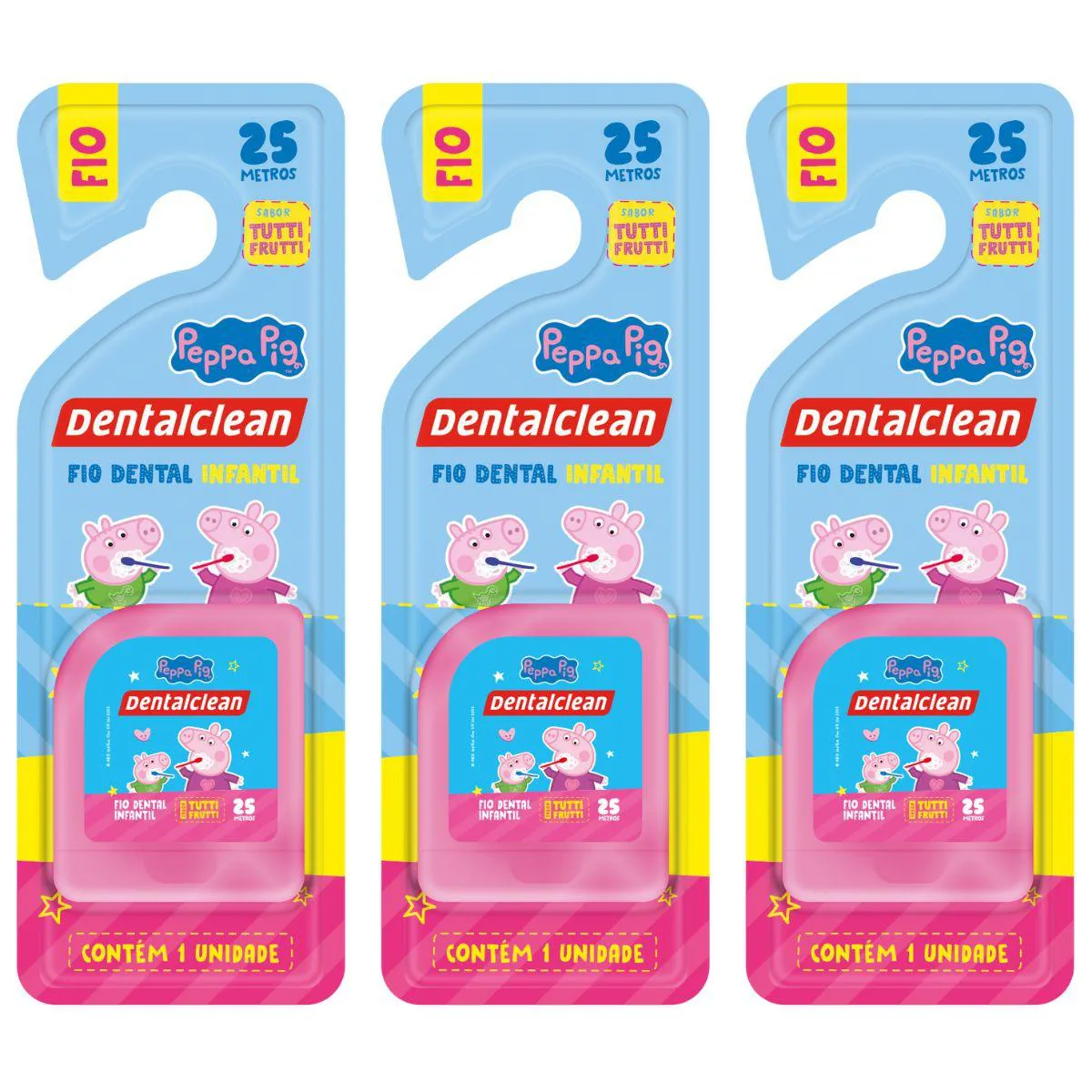 3 FIO DENTAL INFANTIL - PEPPA PIG - 25M - ROSA - DENTALCLEAN