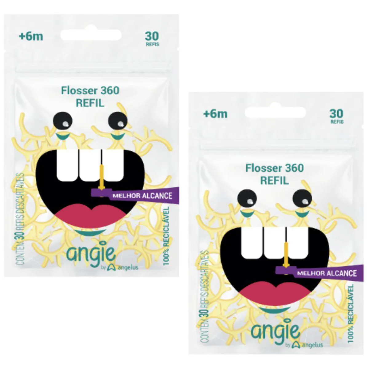 2 REFIL FIO DENTAL INFANTIL FLOSSER 360 - 30UN - 6M+ - ANGIE