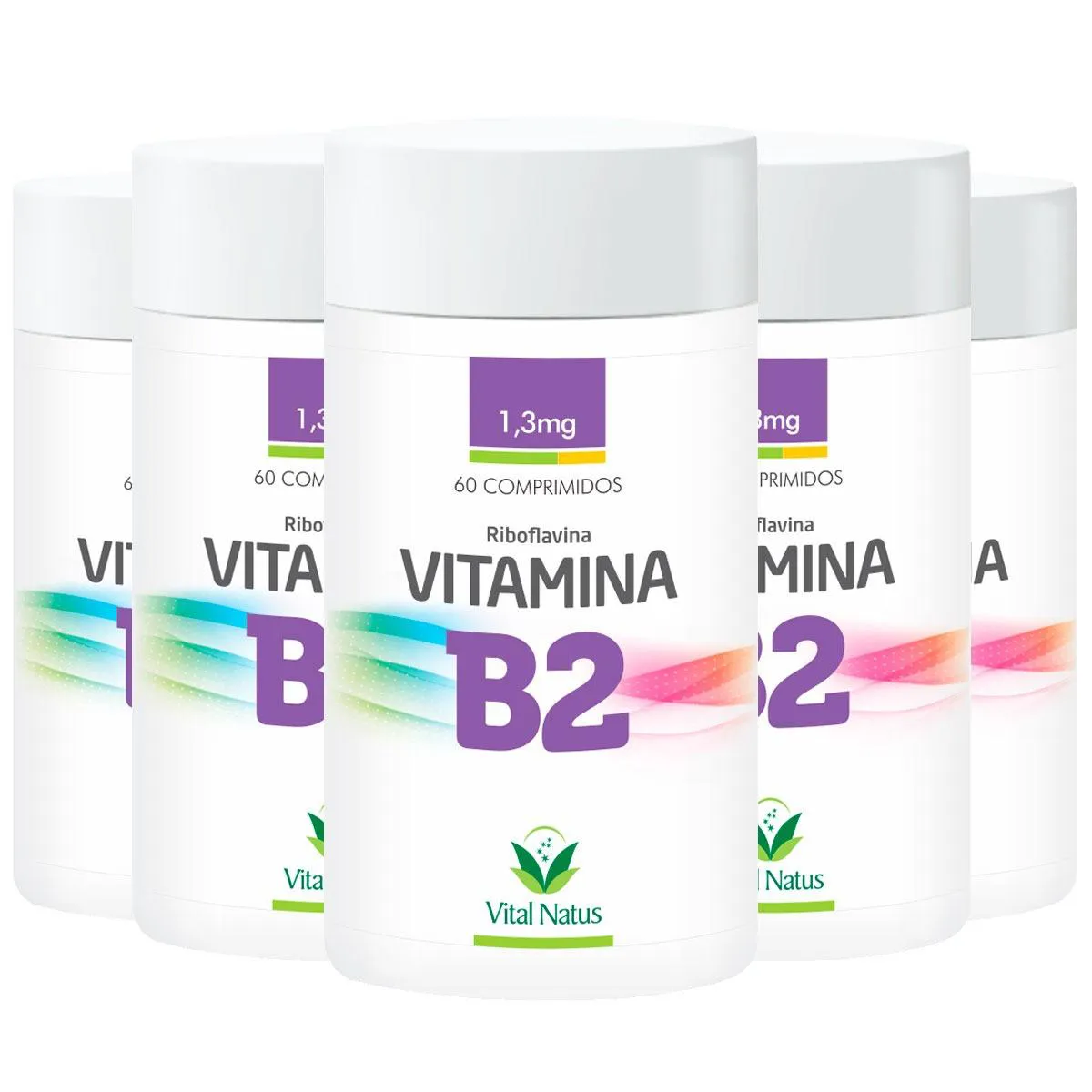 VITAMINA B2 - RIBOFLAVINA 500MG - 300 COMPRIMIDOS - UMA VEZ AO DIA - KIT 5 POTES C/ 60 COMPS CADA - VITAL NATUS