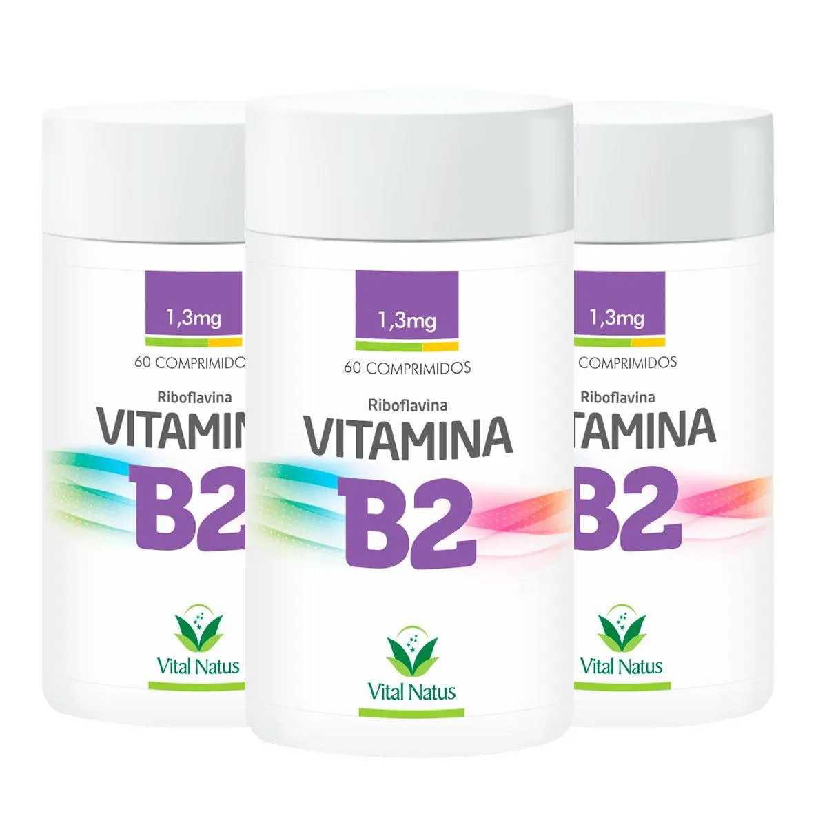 VITAMINA B2 - RIBOFLAVINA 500MG - 180 COMPRIMIDOS - UMA VEZ AO DIA - KIT 3 POTES C/ 60 COMPS CADA - VITAL NATUS