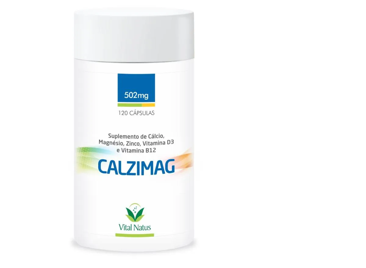 CALZIMAG CáLCIO + MAGNéSIO + ZINCO + VITAMINA D3 E B12 502MG 120CAPSULAS - VITAL NATUS