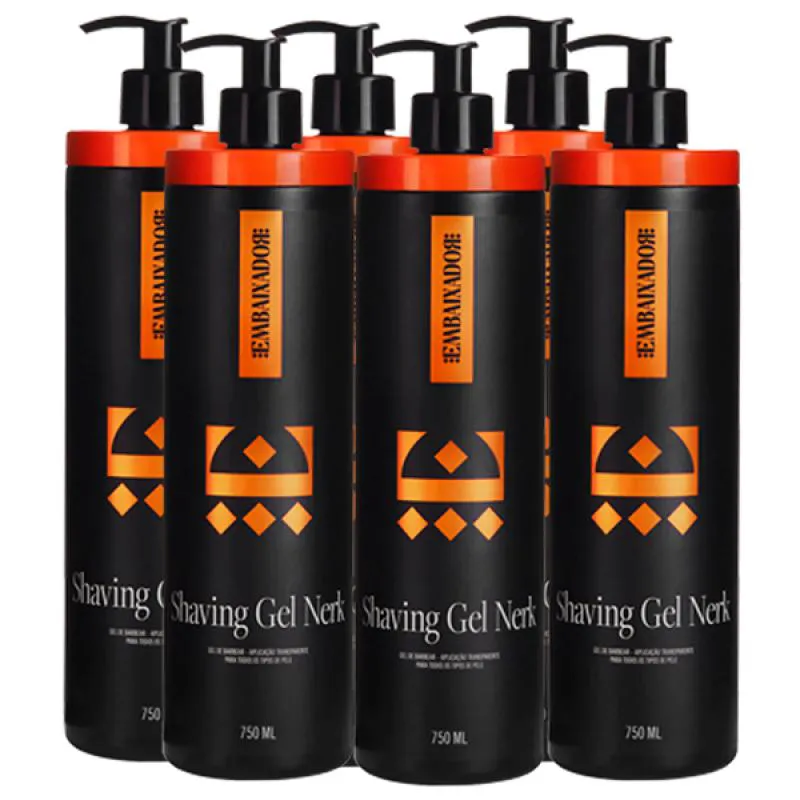 KIT 6 SHAVING GEL DE BARBEAR NERK EMBAIXADOR 750ml