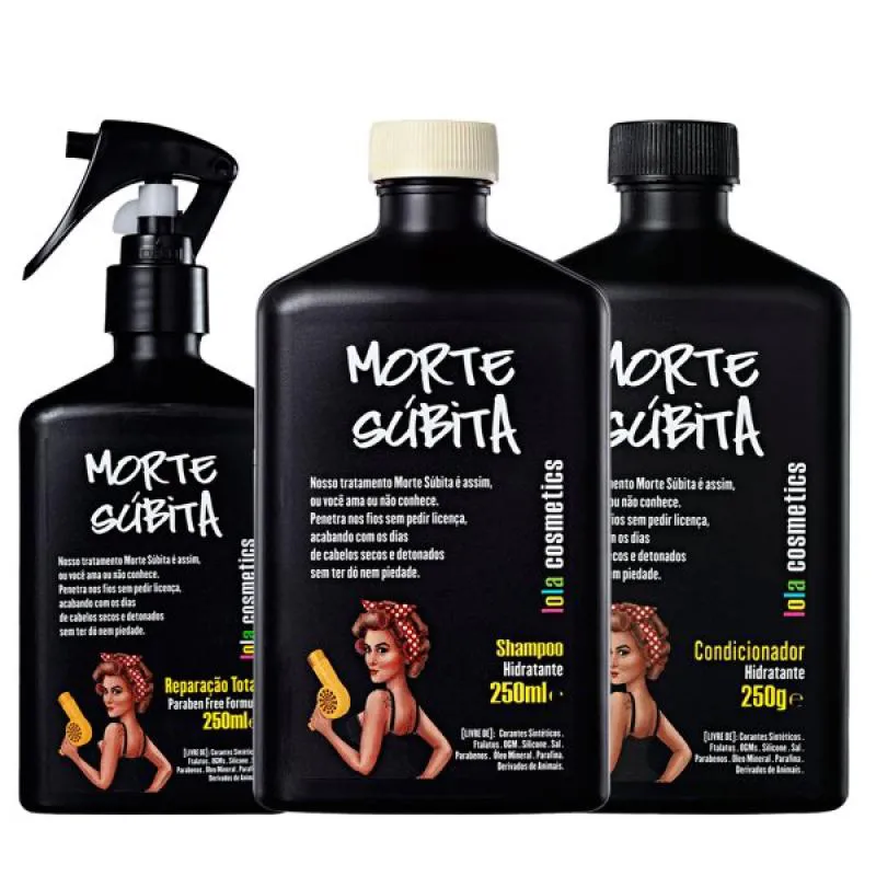 KIT MORTE SúBITA SHAMPOO + CONDICIONADOR + SPRAY TRATAMENTO LOLA COSMETICS 3 Unidades