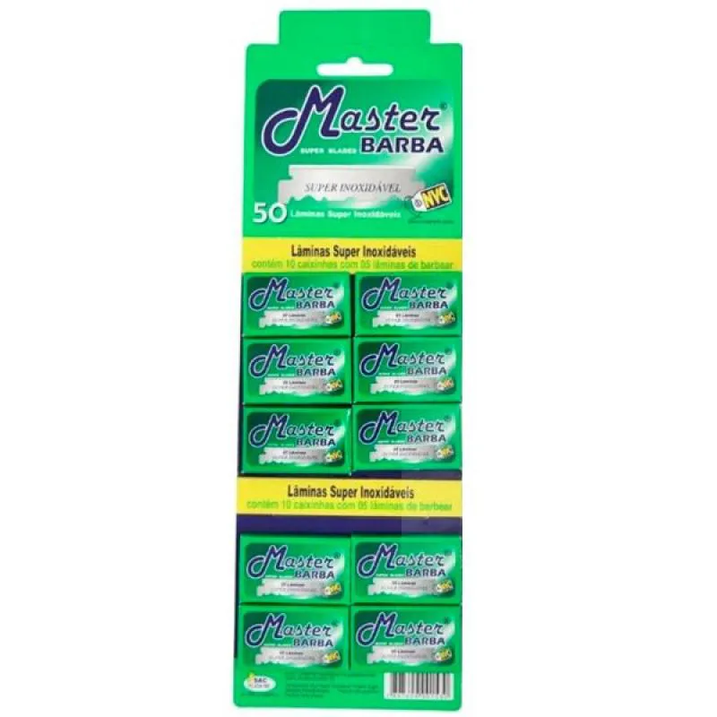 LâMINA DE BARBEAR SUPER INOXIDáVEIS MASTER BARBA VERDE 50 Lâminas