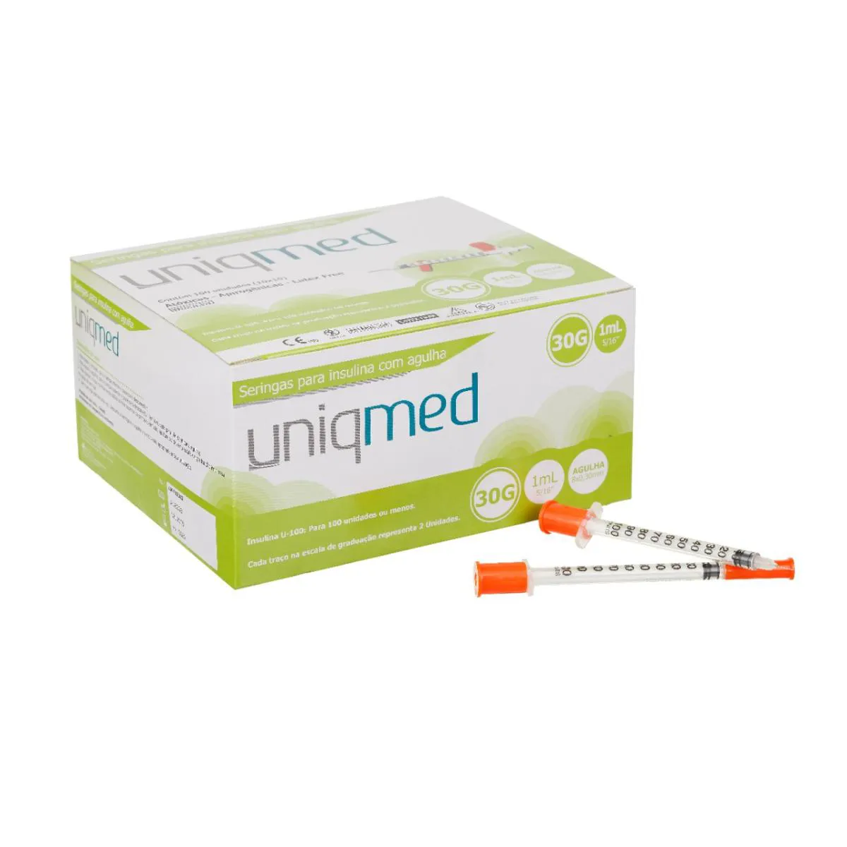 KIT 500UN SERINGA PARA INSULINA UNIQMED 1,0ML 8X0,30MM 30G