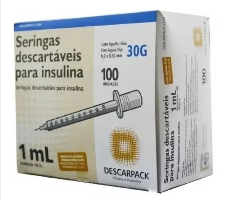 SERINGA DE INSULINA 1ML AG. FIXA 8X30MM KIT 300UN DESCARPACK