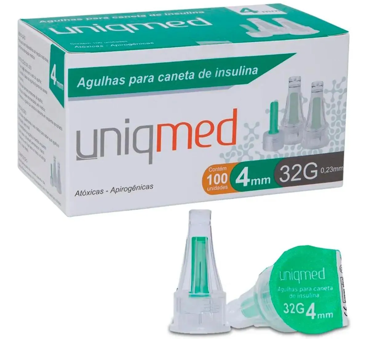 KIT 500UN AGULHA CANETA INSULINA 4MM 32G UNIQMED