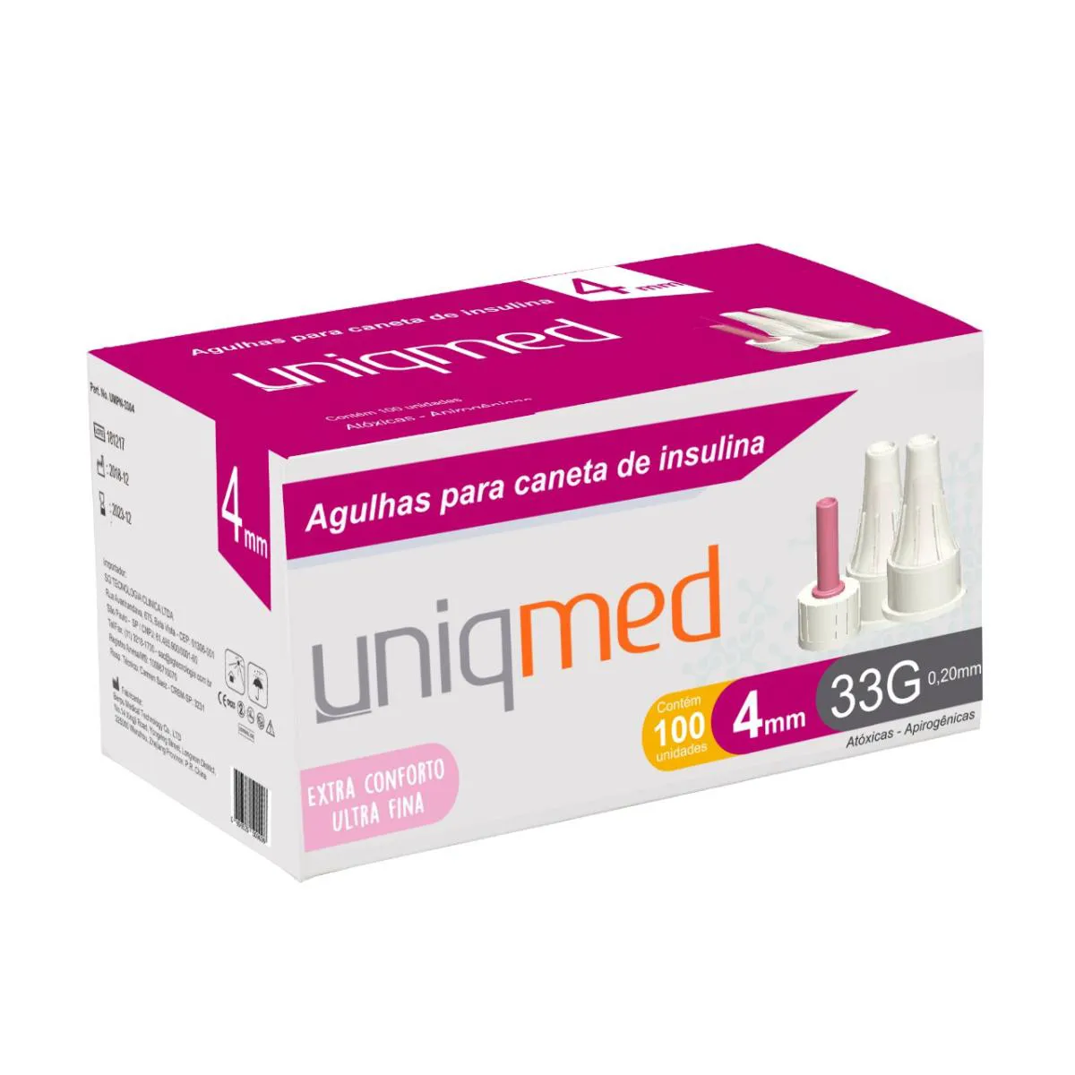 KIT 500UN AGULHA CANETA INSULINA EXTRA FINA 4MM 33G UNIQMED