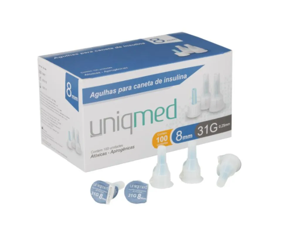 KIT 200UN AGULHA CANETA INSULINA 8MM 31G UNIQMED