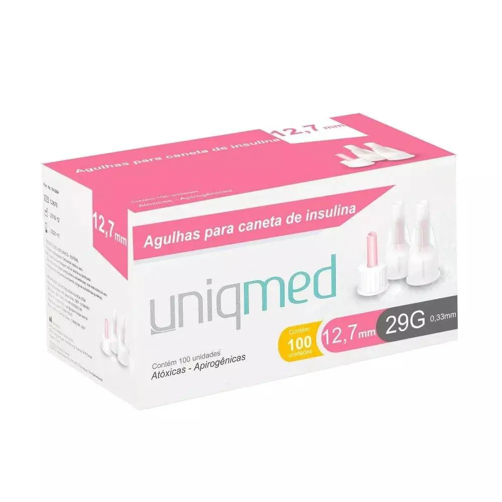 AGULHA CANETA INSULINA 12,7MM 29G 100UN UNIQMED