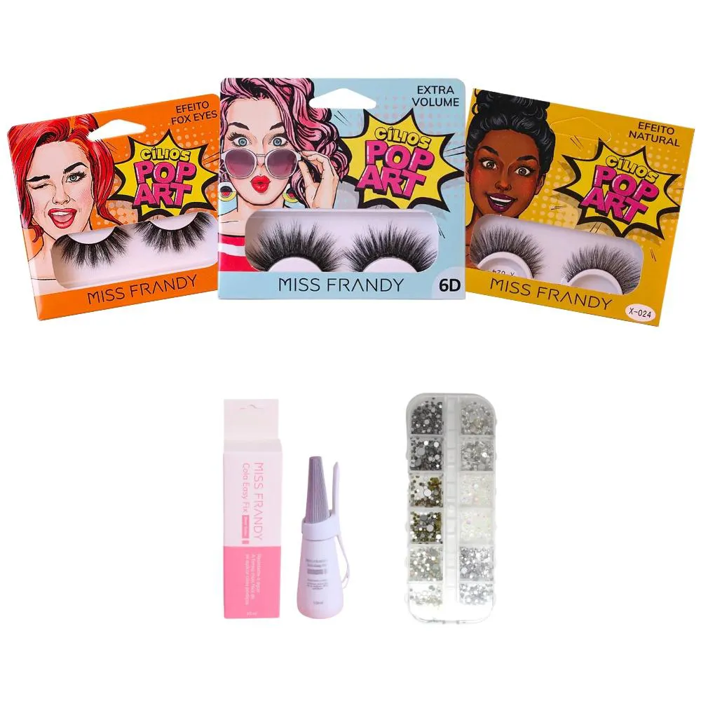 KIT MISS FRANDY OLHAR PERFEITO (3 CíLIOS + COLA + KIT DE STRASS)