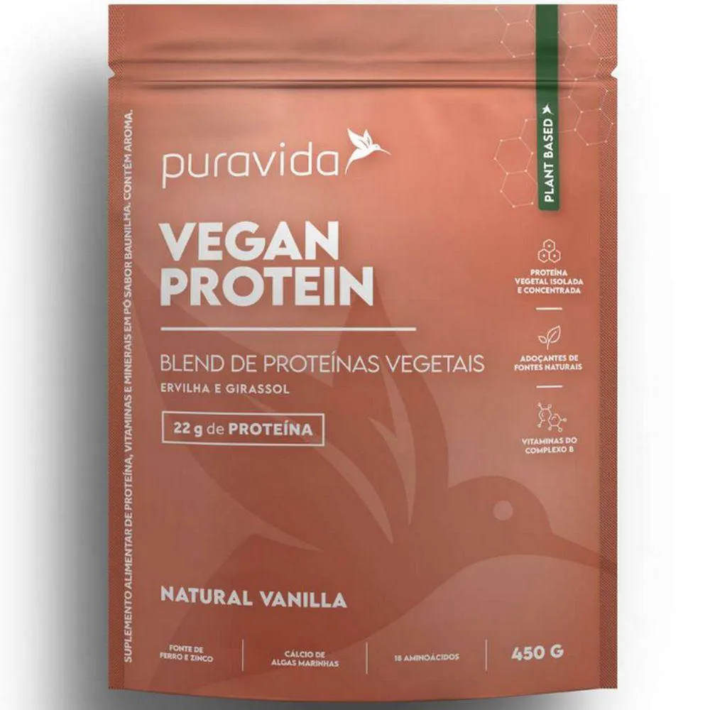 VEGAN PROTEIN VANILLA - 450G - BLEND DE PROTEíNAS VEGETAIS - PURA VIDA