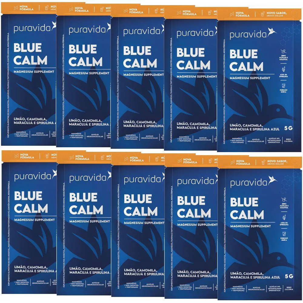 BLUE CALM 2.0 - ZERO AçúCAR - KIT 10X SACHE 5G - PURAVIDA ORIGINAL