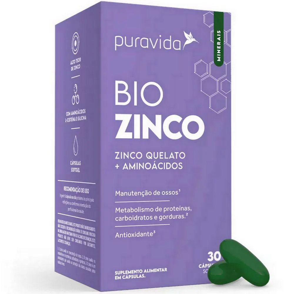 BIO ZINCO - 30 CAPSULAS - ZINCO QUELATO + AMINOáCIDOS - PURA VIDA