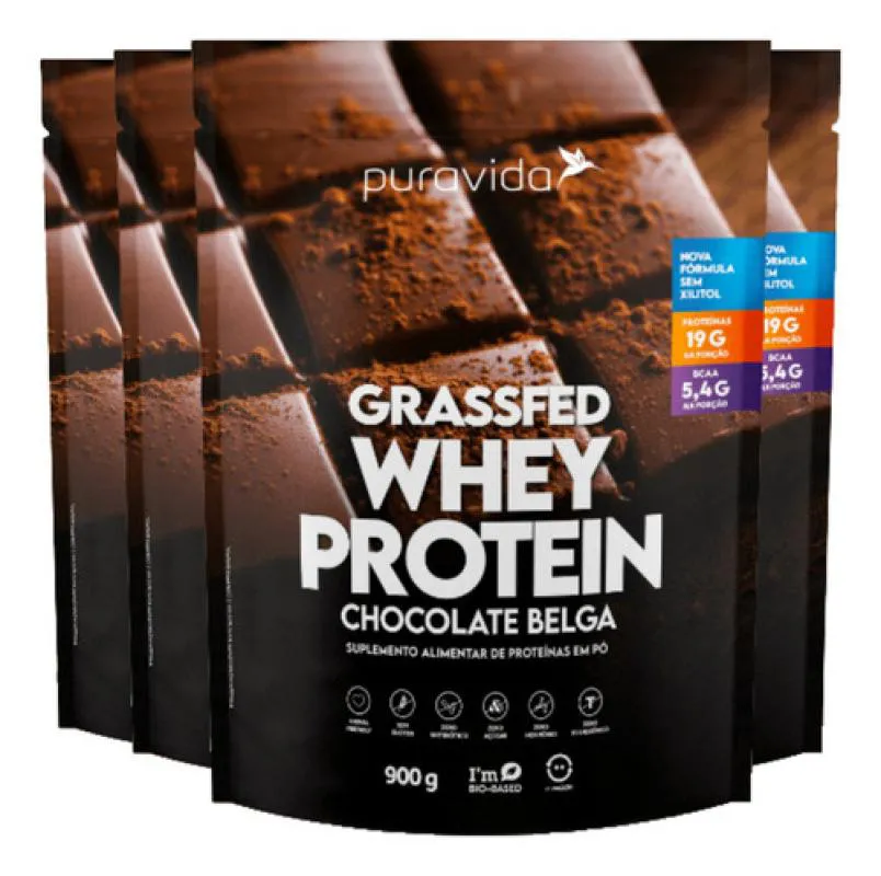 Whey Protein Grassfed Chocolate Belga 4 X 900g Puravida