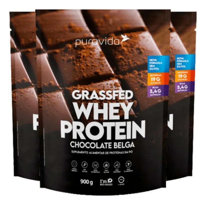 Whey Protein Grassfed Chocolate Belga 3 X 900g Puravida