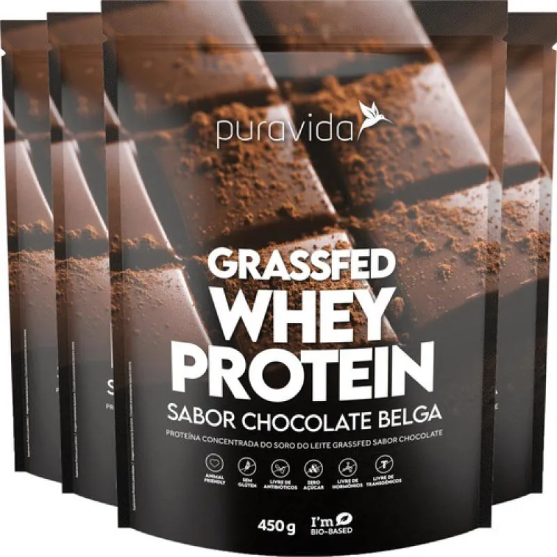 WHEY PROTEIN GRASSFED CHOCOLATE BELGA 4 X 450G PURAVIDA