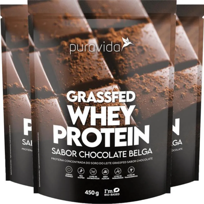 WHEY PROTEIN GRASSFED CHOCOLATE BELGA 3 X 450G PURAVIDA