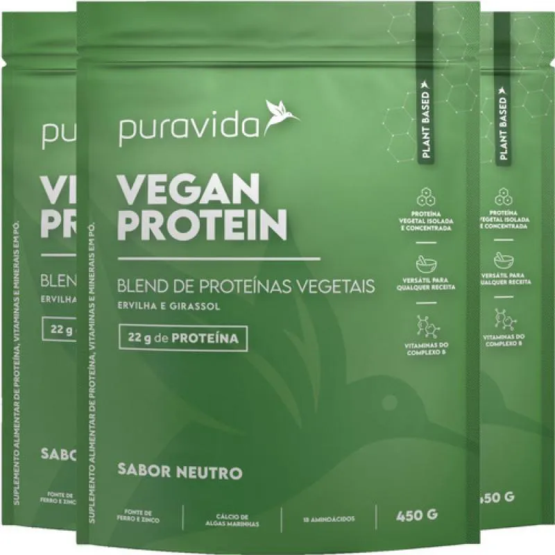 WHEY PROTEIN VEGANO NEUTRO 3 X 450G PURAVIDA