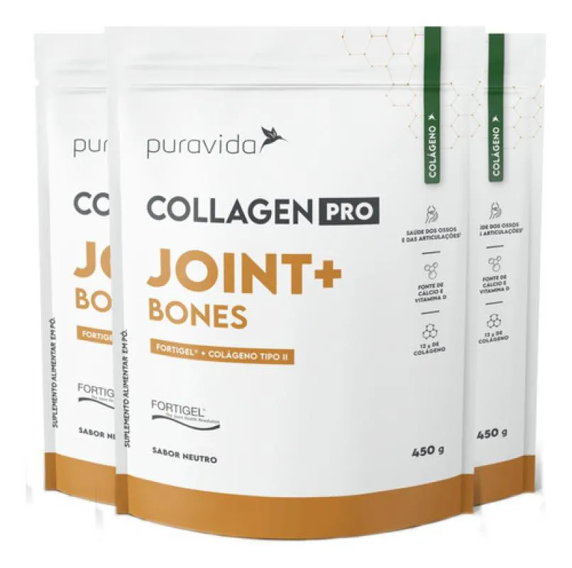 COLLAGEN PRO JOINT E BONES 3 X 450G PURAVIDA