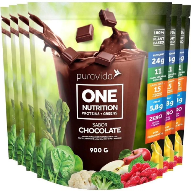 Suplemento Vegano Puravida One Nutrition Chocolate 900g 6 unidades