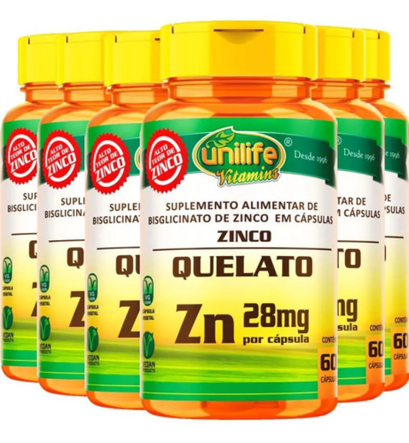 ZINCO QUELATO ZN 6 X 60 CáPSULAS - UNILIFE