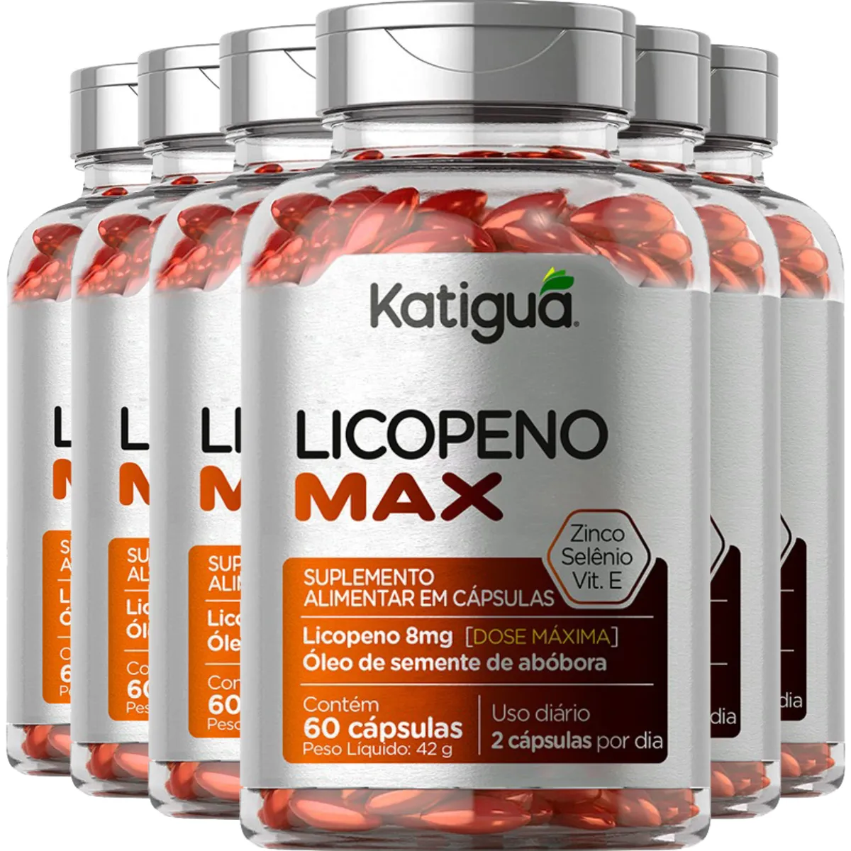 KIT 6 LICOPENO MAX 1G 60 CÁPSULAS - KATIGUÁ