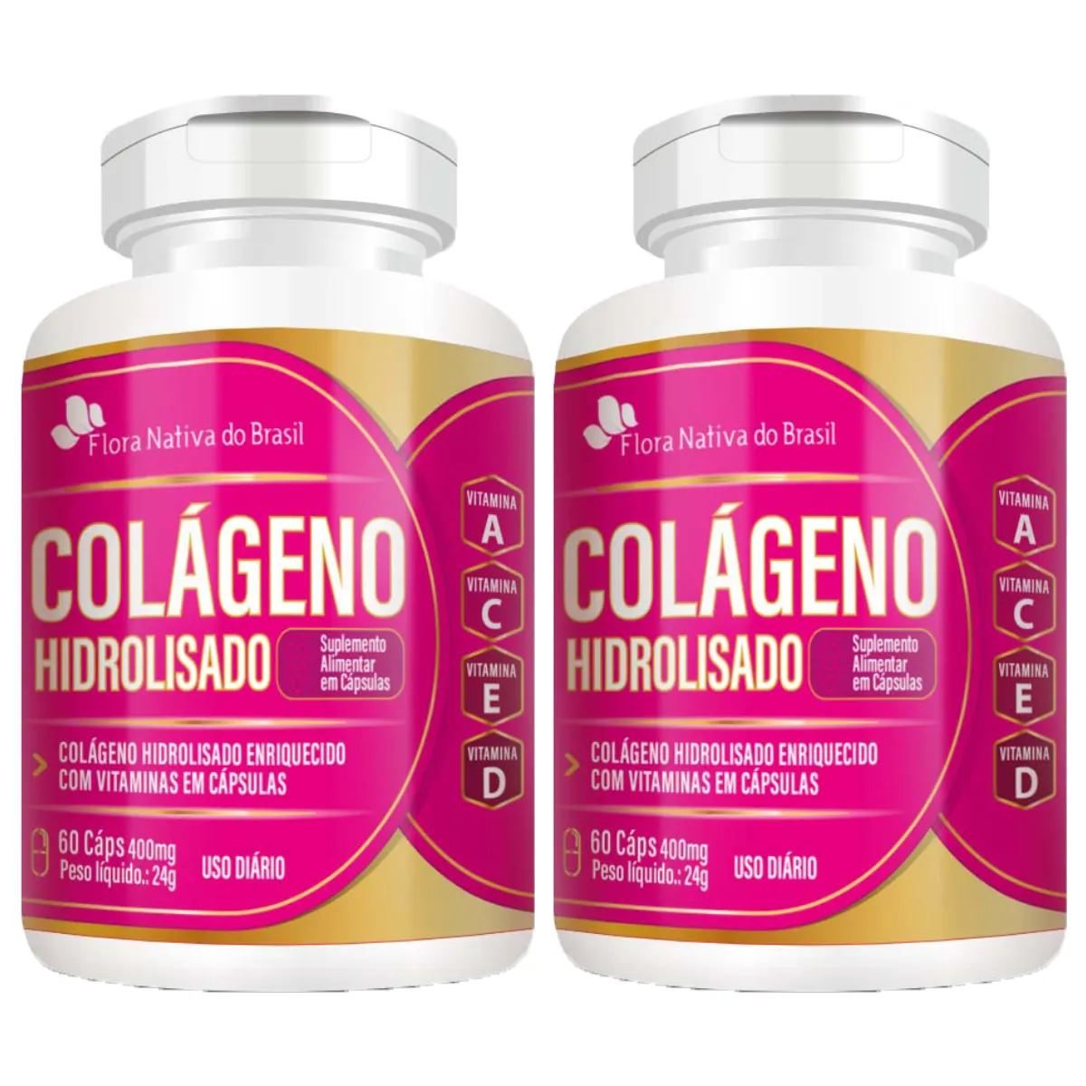 KIT 2 COLÁGENO HIDROLISADO E VITAMINAS 400MG 60 CÁPSULAS - FLORA NATIVA