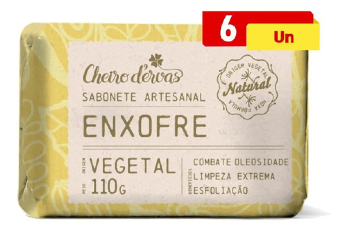 KIT COM 6 SABONETES DE ENXOFRE ARTESANAL - CHEIRO D'ERVAS