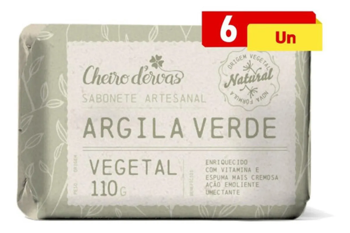 KIT COM 6 SABONETES DE ARGILA 110G - CHEIRO D'ERVAS