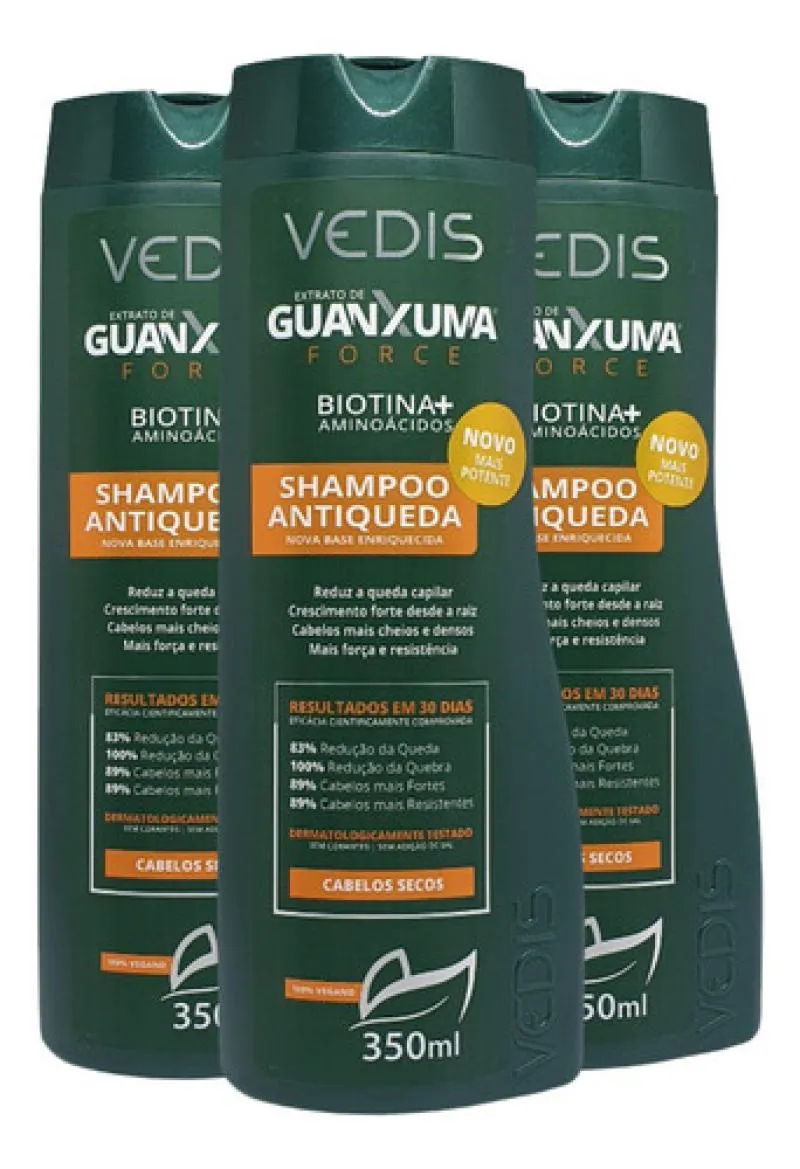 Shampoo Antiqueda Guanxuma Force Seco 3 X 350ml Vedis