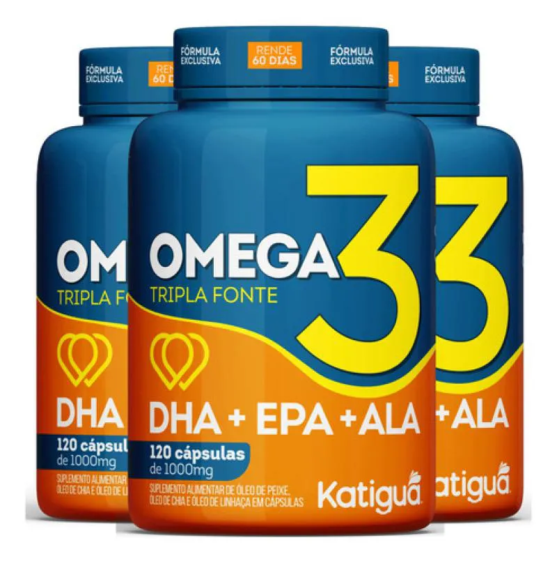 ÔMEGA 3 TRIPLA FONTE 3 X 120 CáPSULAS KATIGUá
