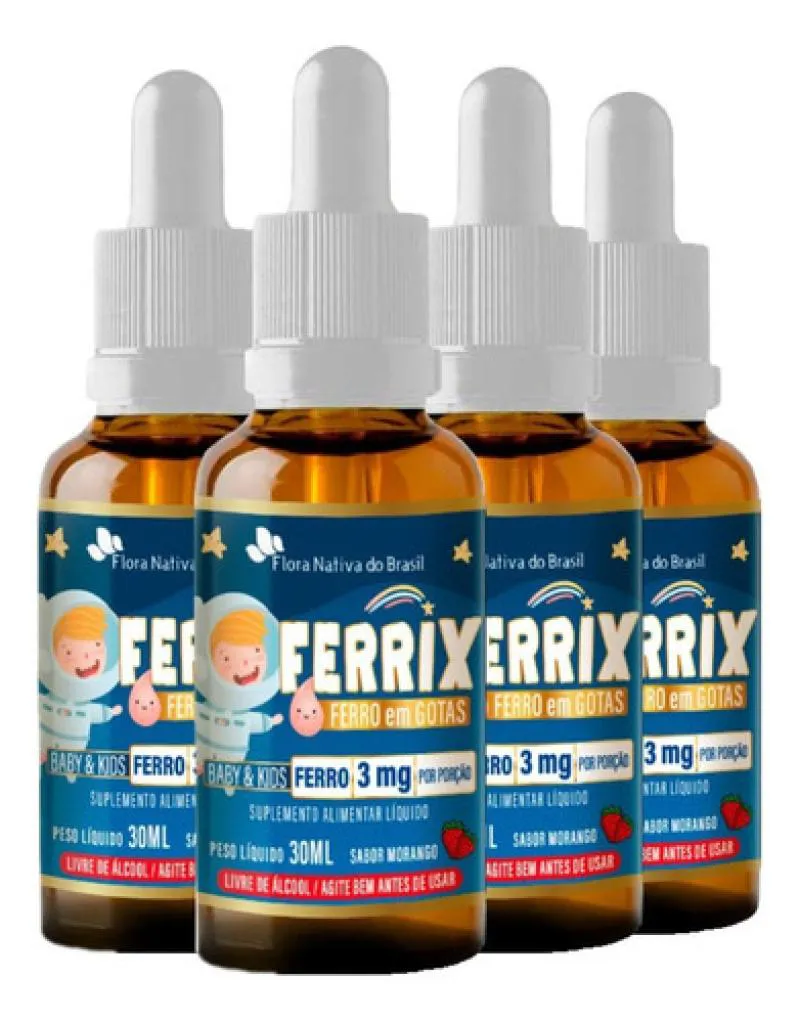 FERRO EM GOTAS FERRIX KIDS 4 X 30ML FLORA NATIVA