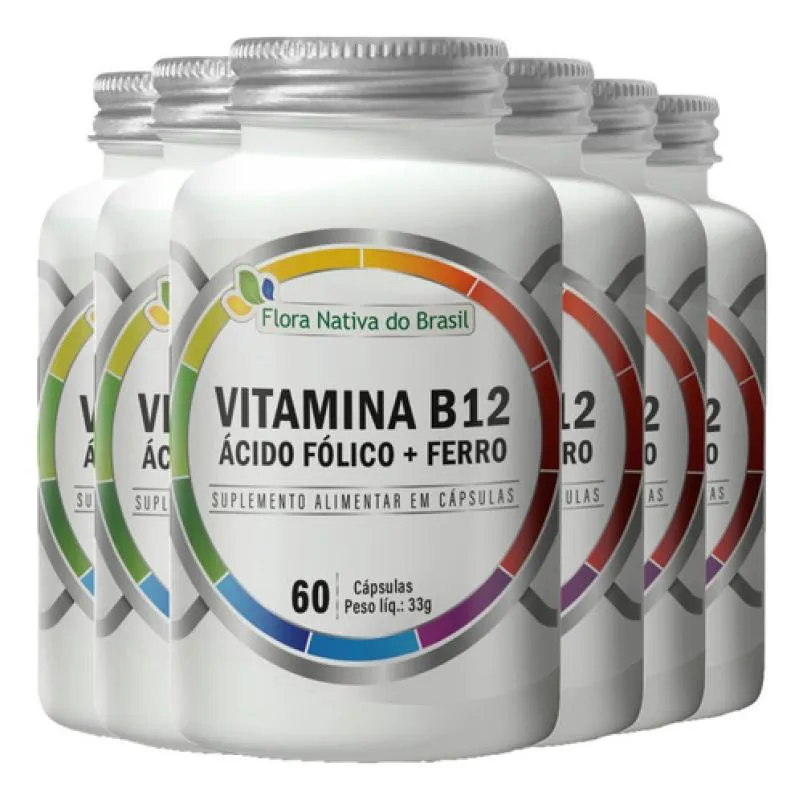 VITAMINA B12 ÁCIDO FóLICO E FERRO 6X60 CáPSULAS FLORA NATIVA