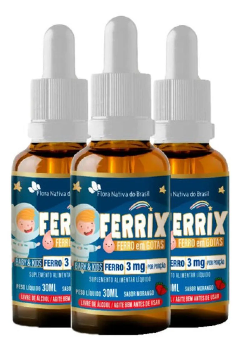 FERRO EM GOTAS FERRIX KIDS 3 X 30ML FLORA NATIVA