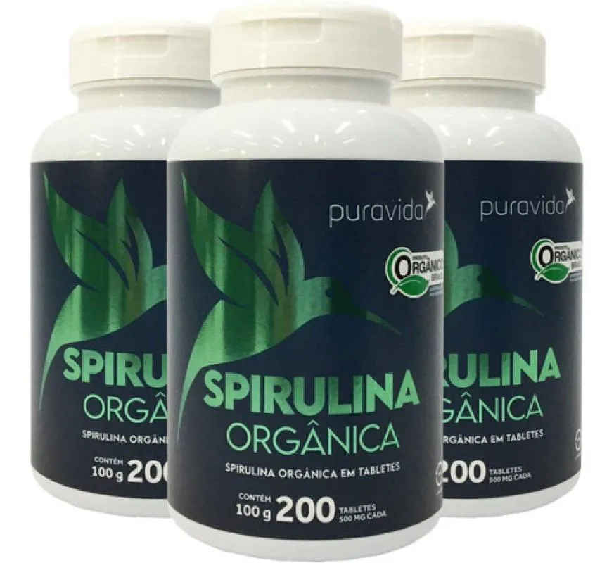 SPIRULINA ORGâNICA 3 X 200 COMPRIMIDOS PURAVIDA