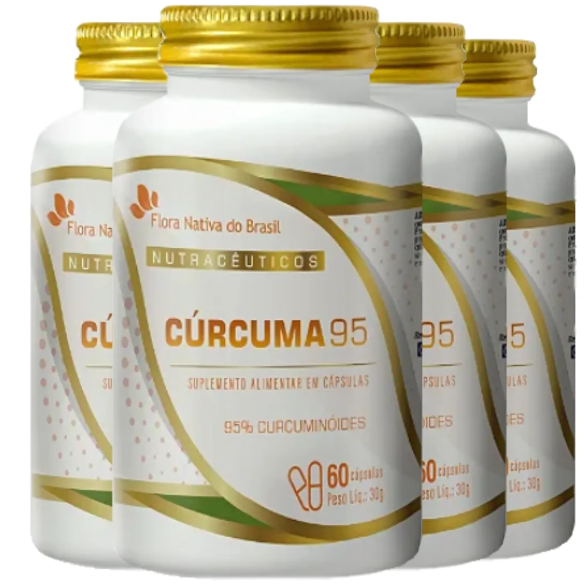 KIT 4 CURCUMA 95% 500MG 60 CÁPSULAS - FLORA NATIVA