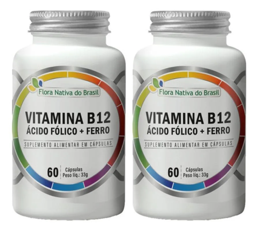 VITAMINA B12 ÁCIDO FóLICO E FERRO 2X60 CáPSULAS FLORA NATIVA