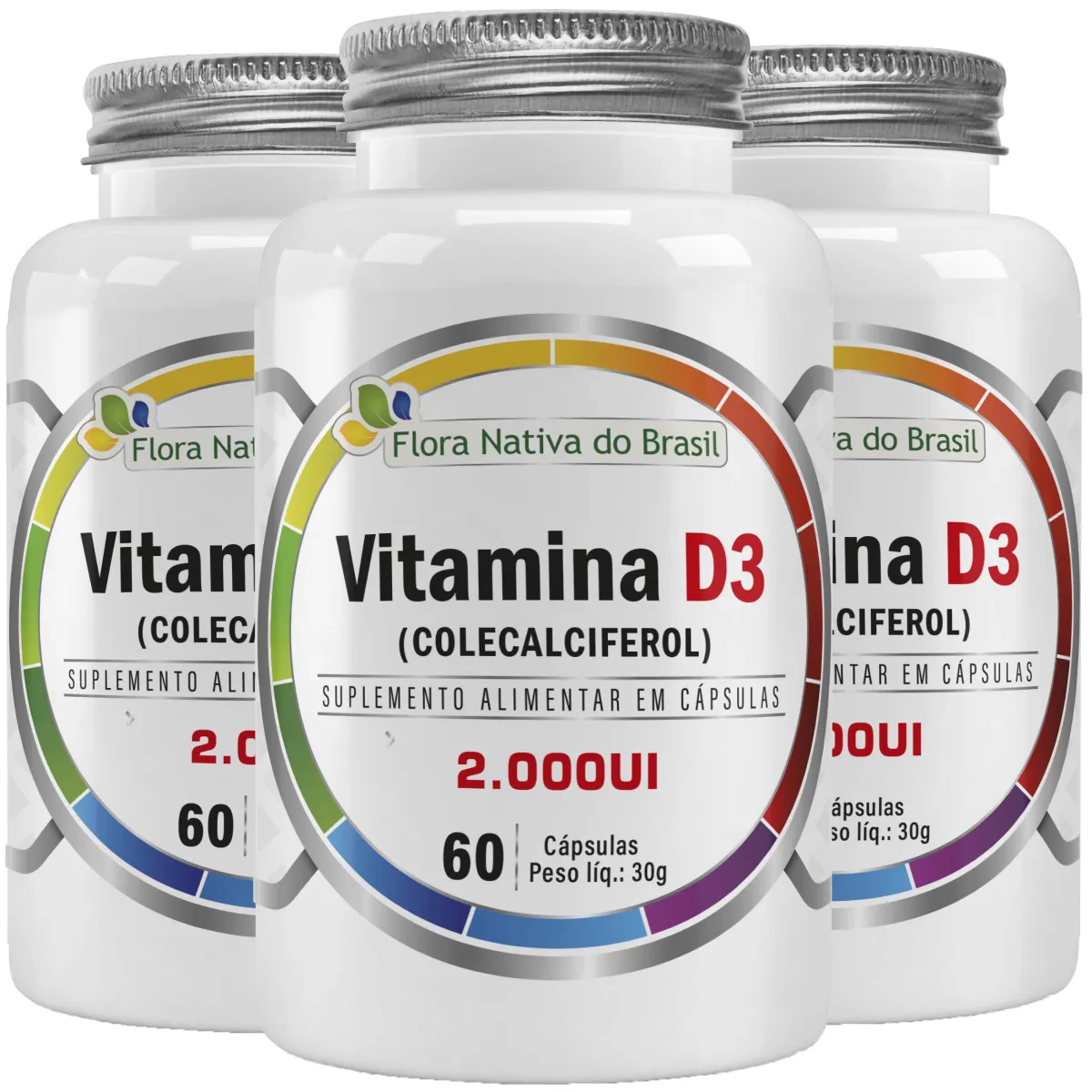 KIT 3 VITAMINA D3 2.000UI 60 CÁPSULAS - FLORA NATIVA
