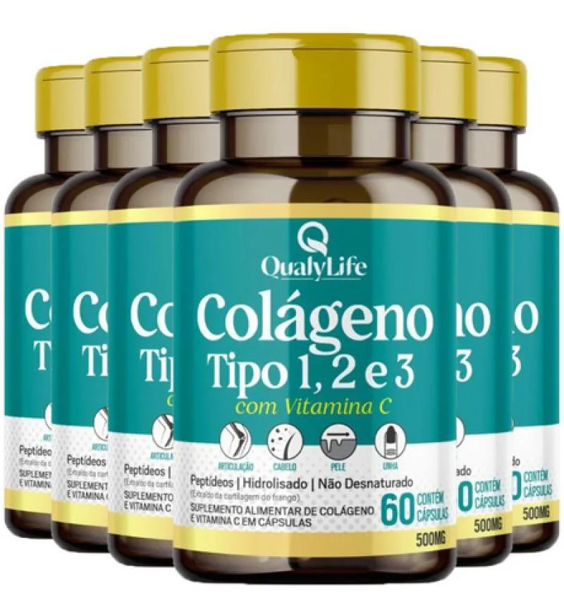 COLáGENO TIPO 1,2 E 3 VITAMINA C 6 X 60 CáPSULAS QUALYLIFE