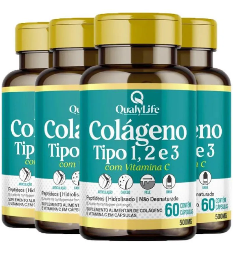 COLáGENO TIPO 1,2 E 3 VITAMINA C 4 X 60 CáPSULAS QUALYLIFE