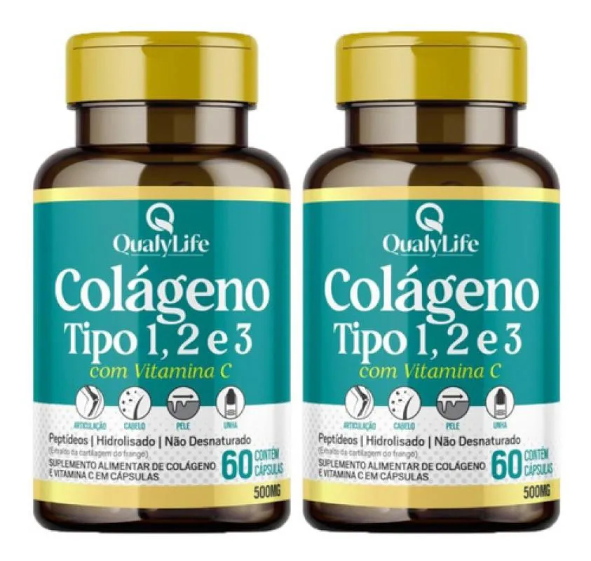 COLáGENO TIPO 1,2 E 3 COM VITAMINA C 60 CáPSULAS QUALYLIFE