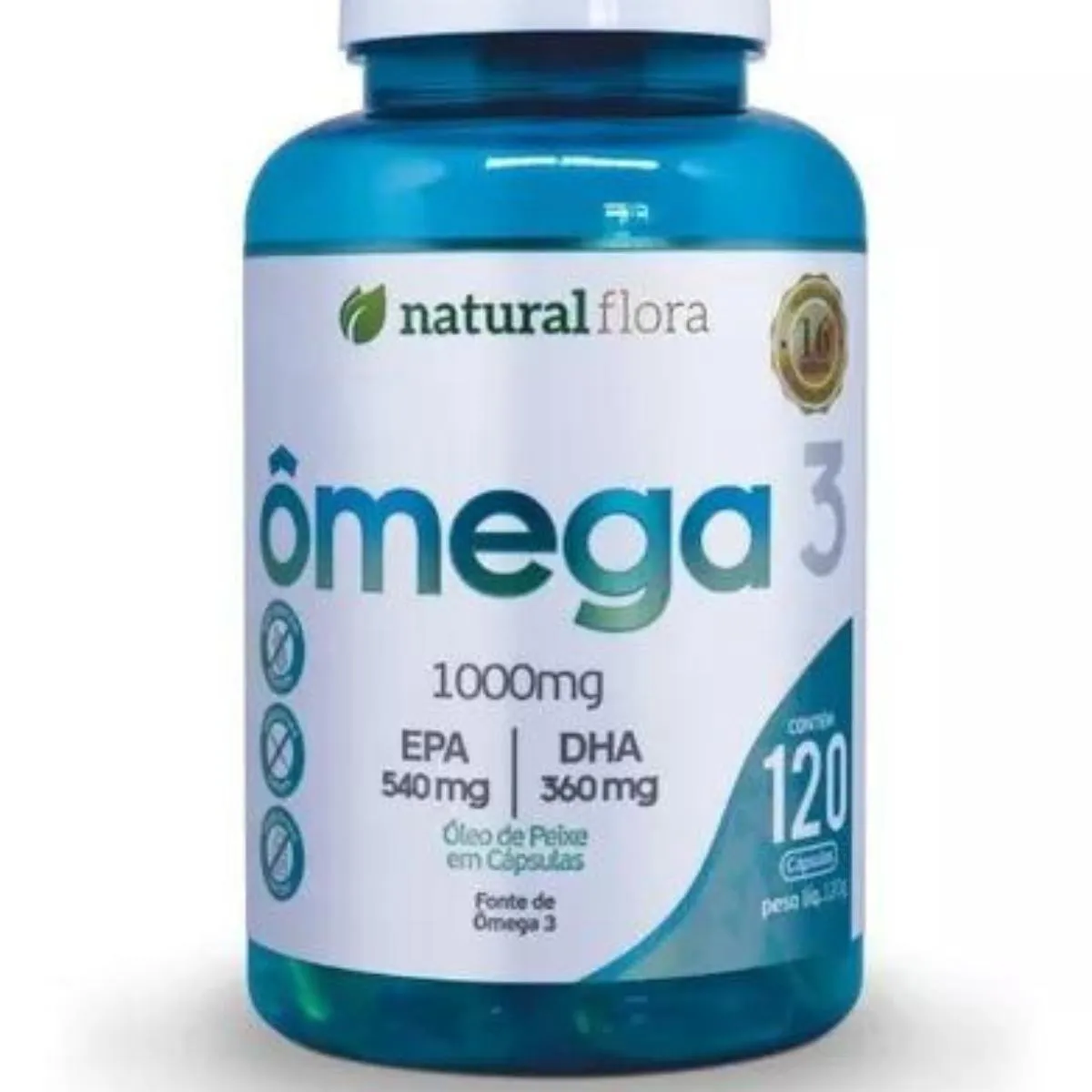 VITAMINA ÔMEGA 3 EPA 540 DHA 360 - 120 CAPS 1000MG SUPLEMENTO PRE TREINO - NATURAL FLORA SEM Sabor