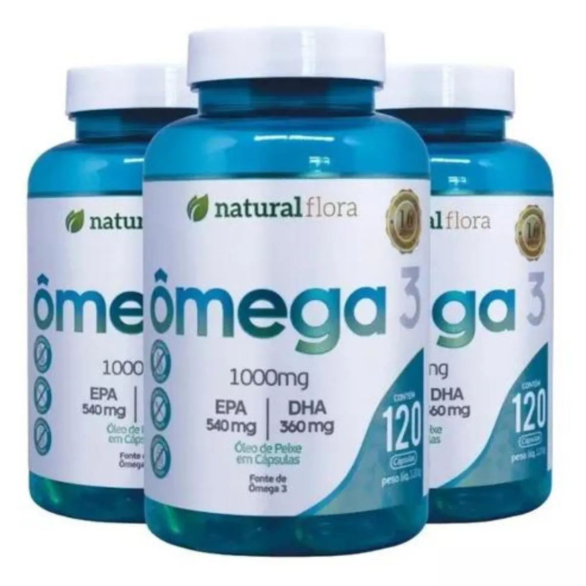 KIT 3 VITAMINA ÔMEGA EPA 540 DHA 360 - 120 CAPS 1000MG SUPLEMENTO PRE TREINO - NATURAL FLORA SEM Sabor