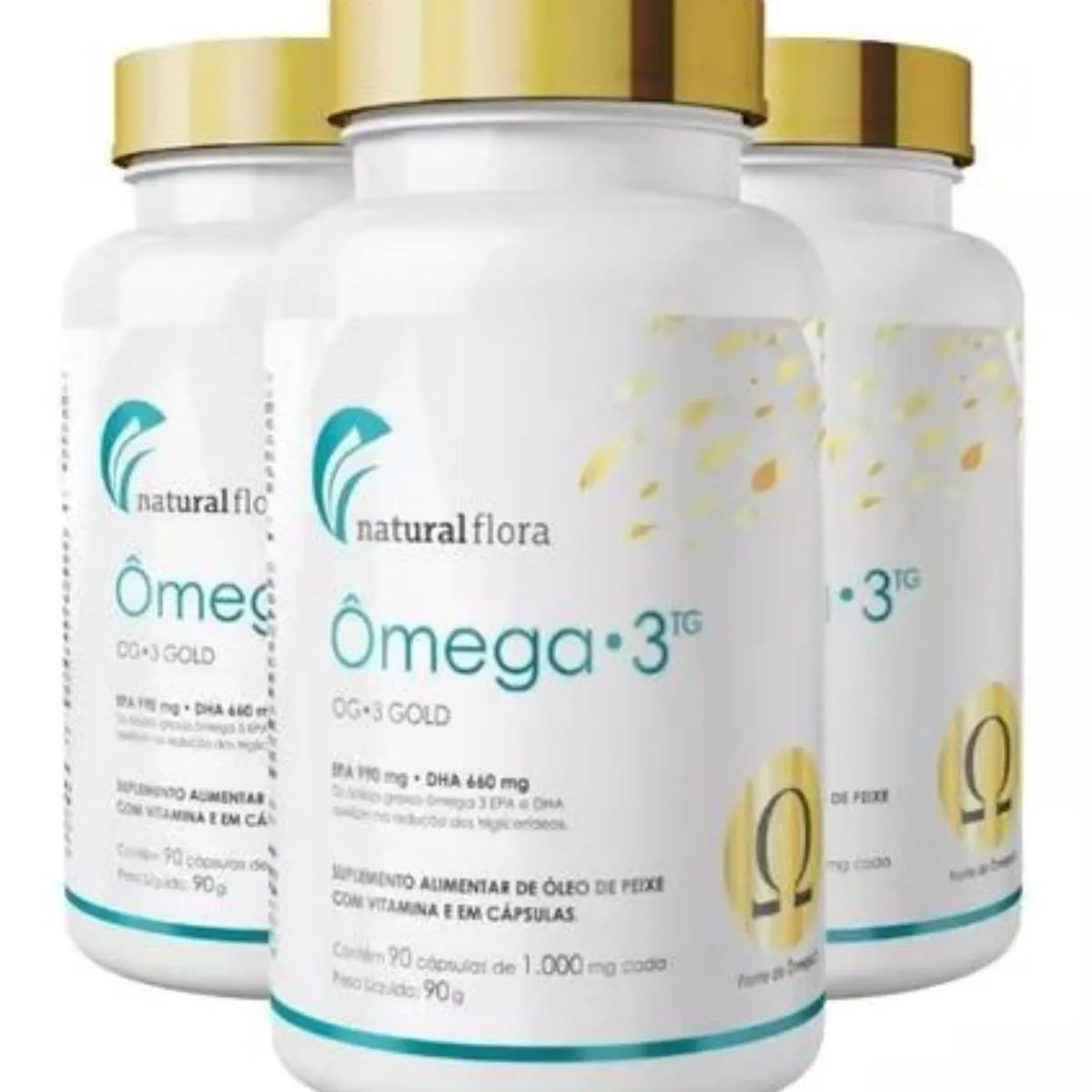KIT 3 OMEGA GOLD TG COM VITAMINA E 1000MG 90 CAPS SUPLEMENTO PRE TREINO - NATURAL FLORA SEM Sabor