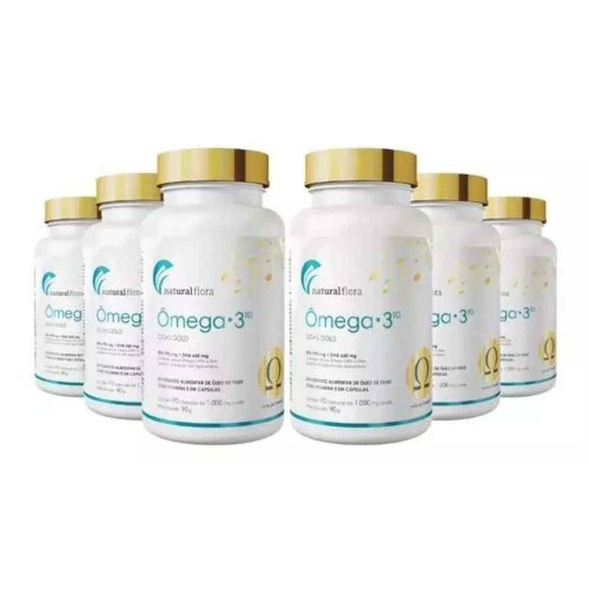 KIT 6 OMEGA GOLD TG COM VITAMINA E 1000MG 90 CAPS SUPLEMENTO PRE TREINO - NATURAL FLORA SEM Sabor