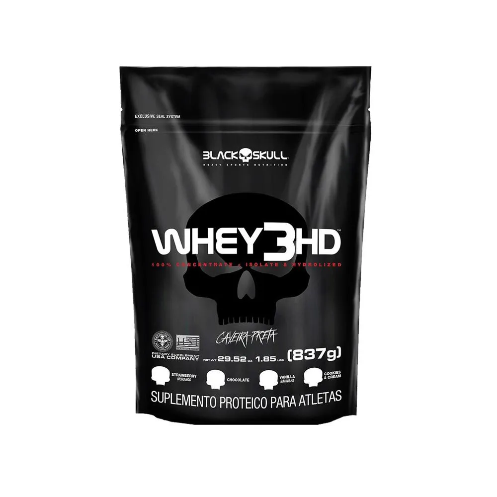 WHEY 3 HD MORANGO 837G REFIL - BLACK SKULL