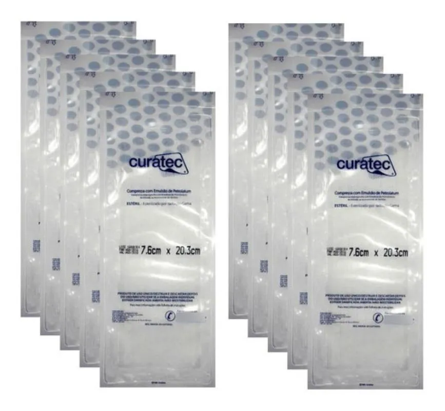 KIT CURATIVO CURATEC COMPRESSA EM PETROLATUM 7,6X20,3CM COM 10UN