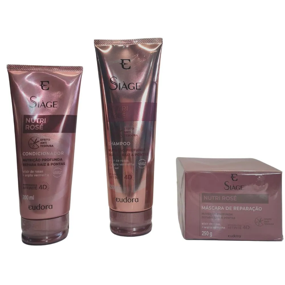 KIT EUDORA SIAGE NUTRI ROSé SHAMPOO+CONDICIONADOR+MáSCARA